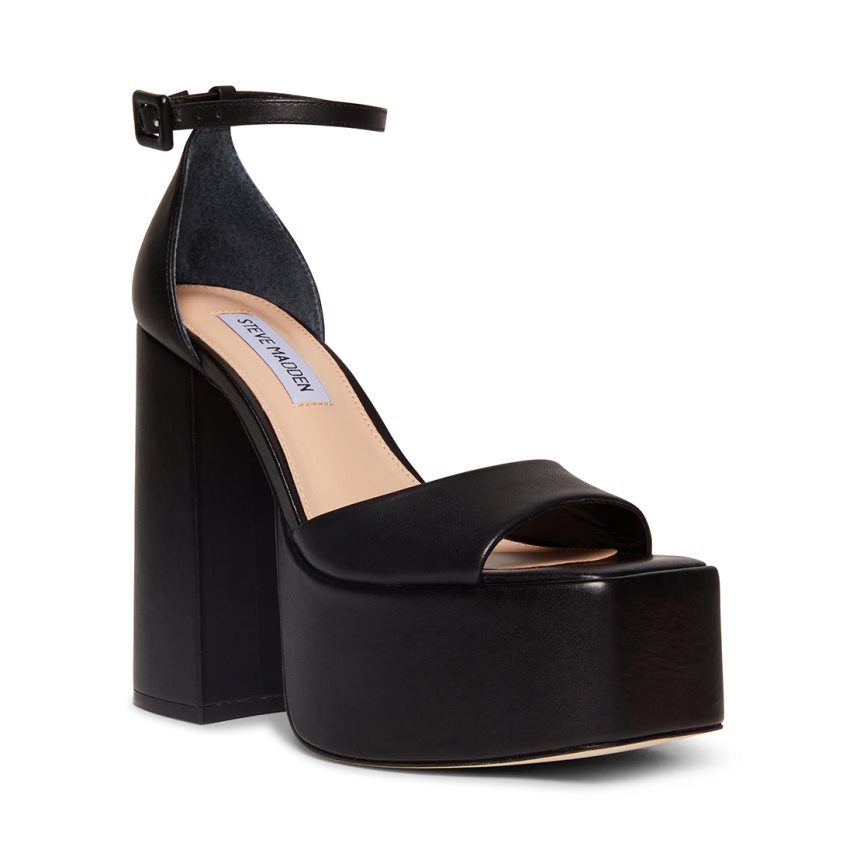 Black Steve Madden Kassiani Leather Women's Heels Sandals | PH 3147UZV